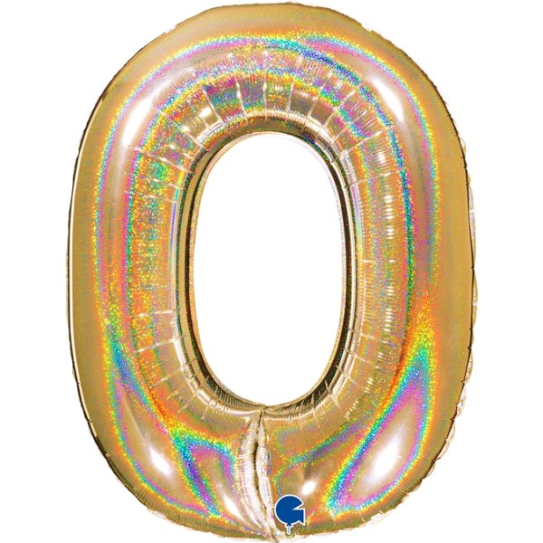Grabo Folienballon Zahl 0 Glitter Holographic Gold 100cm/40"