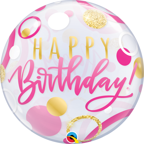 Qualatex Bubble Birthday Pink und Gold Dots 55cm/22"