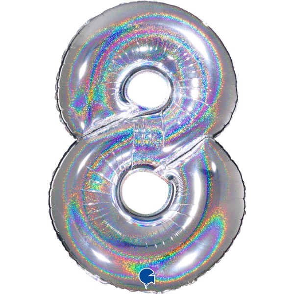 Grabo Folienballon Zahl 8 Glitter Holographic Silver 66cm/26"