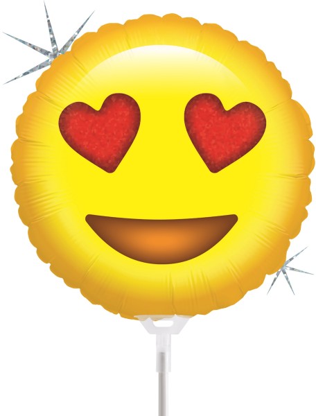 Betallic Folienballon Emoji Love Holographic 23cm/9" luftgefüllt mit Stab