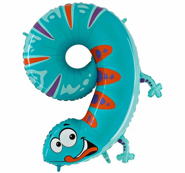 Grabo Folienballon Zahl 9 Animaloon Gecko 100cm/40"