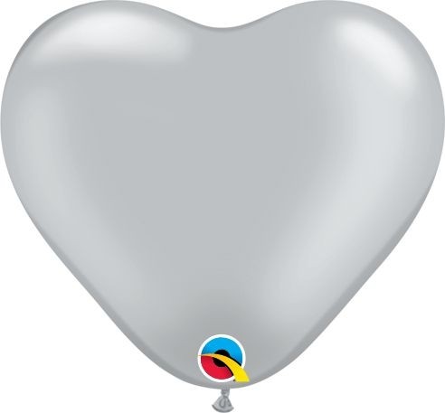 Qualatex Latexballon Metallic Silver Heart 15cm/6" 100 Stück