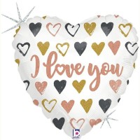 Betallic Folienballon Rose Gold Heart Love You Glitter Holographic 90cm/36"  Betallic Folienballon Rose Gold Heart Love You Glitter Holographic 90cm/36"