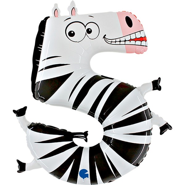 Grabo Folienballon Zahl 5 Animaloon Zebra 100cm/40"