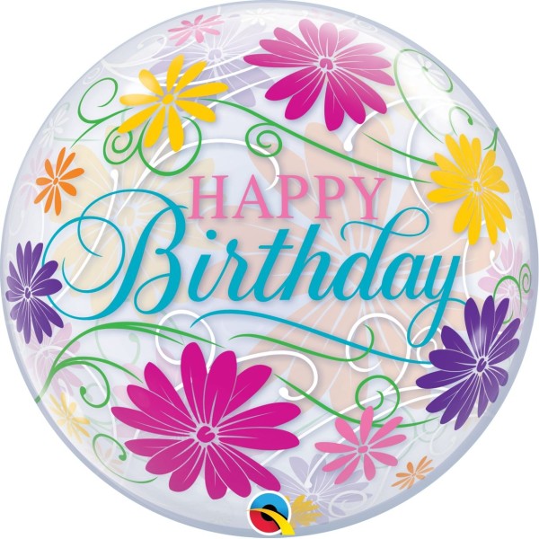 Qualatex Bubble Birthday Flowers & Filigree 55cm/22"