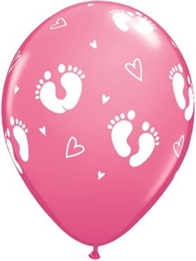 Qualatex Latexballon Baby Footprints & Hearts Rose 28cm/11" 25 Stück