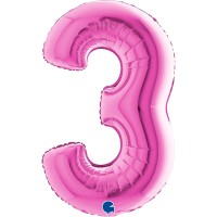 Grabo Folienballon Zahl 3 Fuxia 100cm/40"  Grabo Folienballon Zahl 3 Fuxia 100cm/40"