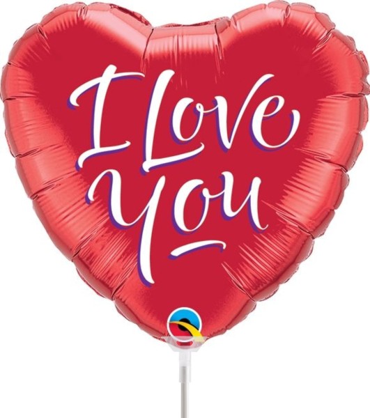 Qualatex Folienballon I Love You Script Heart 23cm/9" luftgefüllt inkl. Stab