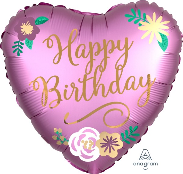 Anagram Folienballon Satin Herz "Happy Birthday" Pink & Gold 45cm/18"