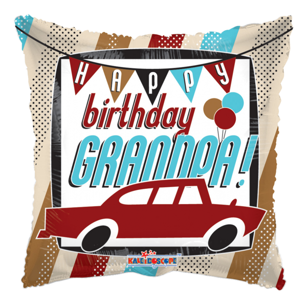 Kaleidoscope Folienballon "Happy Birthday Grandpa - Auto" 43cm/17"