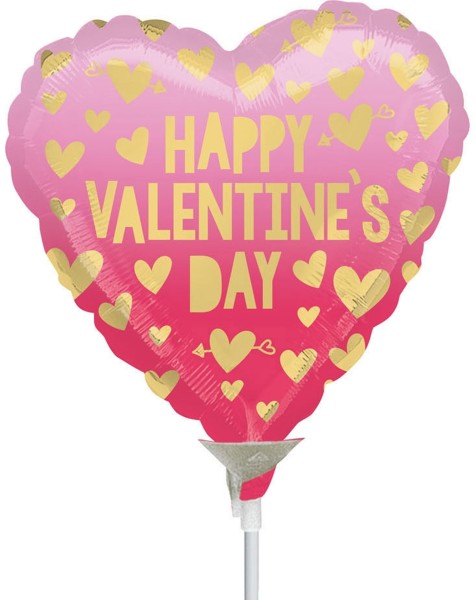 Anagram Folienballon Happy Valentine's Day 23cm/9" Pink Ombre luftgefüllt mit Stab