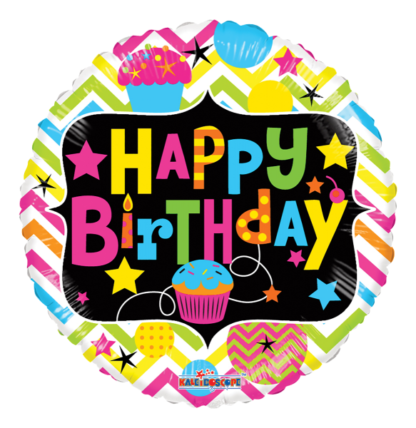 Kaleidoscope Folienballon "Happy Birthday - Bunte Cupcakes" 45cm/18"