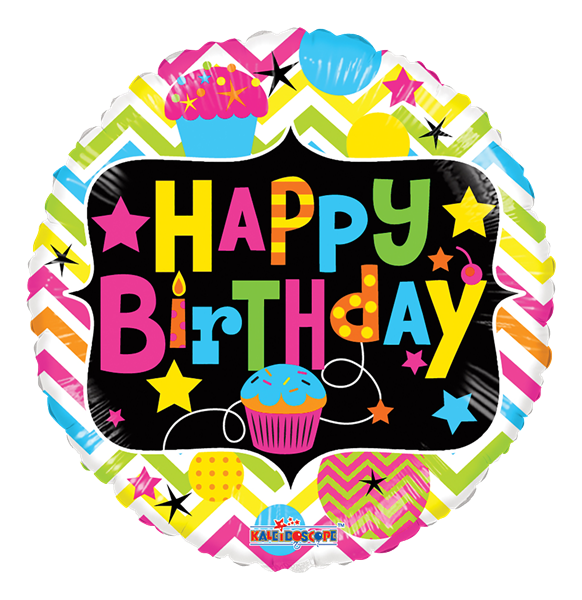 Kaleidoscope Folienballon "Happy Birthday - Bunte Cupcakes" 45cm/18"