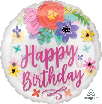Anagram Folienballon Rund 70cm Durchmesser "Happy Birthday" Konfetti Blumen (Confetti Floral Fun)