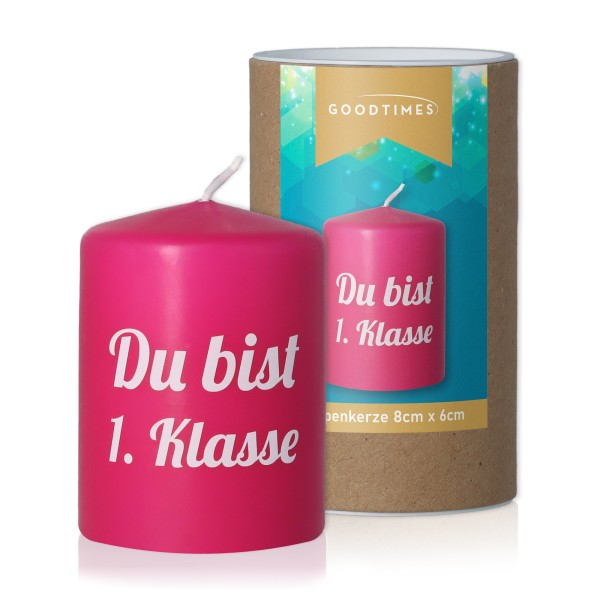 Goodtimes Stumpenkerze Pink "Du bist 1. Klasse"