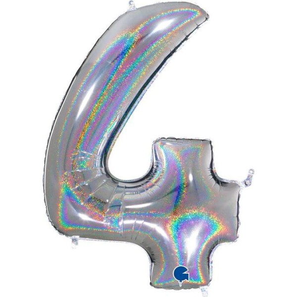 Grabo Folienballon Zahl 4 Glitter Holographic Silver 100cm/40"