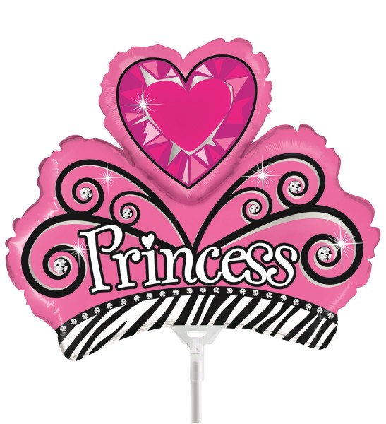 Betallic Folienballon Princess Tiara Mini 23cm/9" luftgefüllt mit Stab