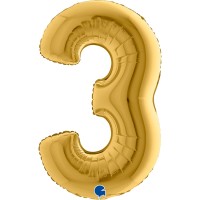 Grabo Folienballon Zahl 3 Gold5 100cm/40"  Grabo Folienballon Zahl 3 Gold5 100cm/40"