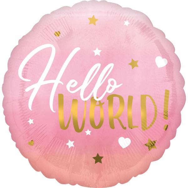 Anagram Folienballon Rund "Hello World" Rosa 45cm/18"
