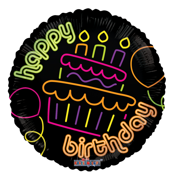 Kaleidoscope Folienballon "Happy Birthday - Neon Torte" 45cm/18"
