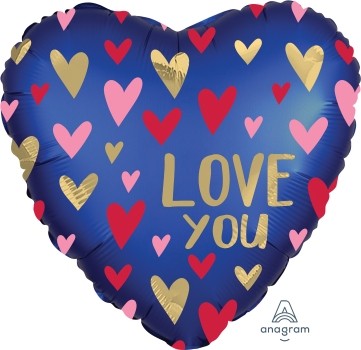 Anagram Folienballon Satin Herz 60cm Durchmesser Love You Blau & Gold (Navy & Gold)