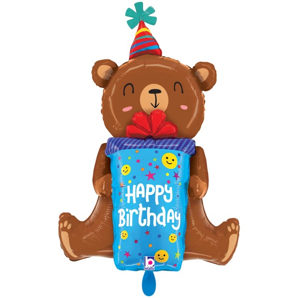 Betallic Folienballon XXL Birthday Smiley Gift Bear 100cm/48"