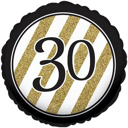 CTI Folienballon Zahl 30 Black & Gold Glitter 45cm/18"