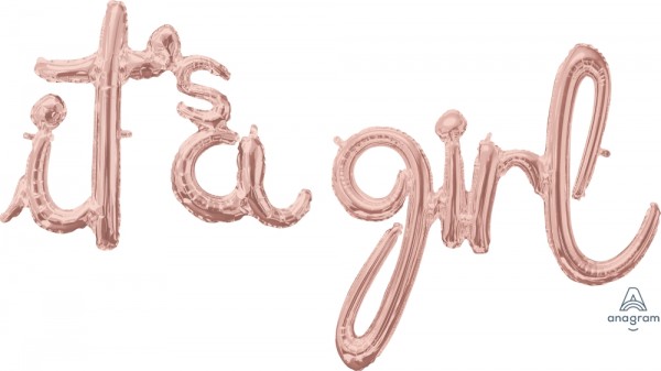Anagram Folienballon 68cm Breit/50cm (27"/20") & 73cm Breit/73cm Hoch (29"/30") SuperShape it`s a girl Schrift Girlande Rose Gold