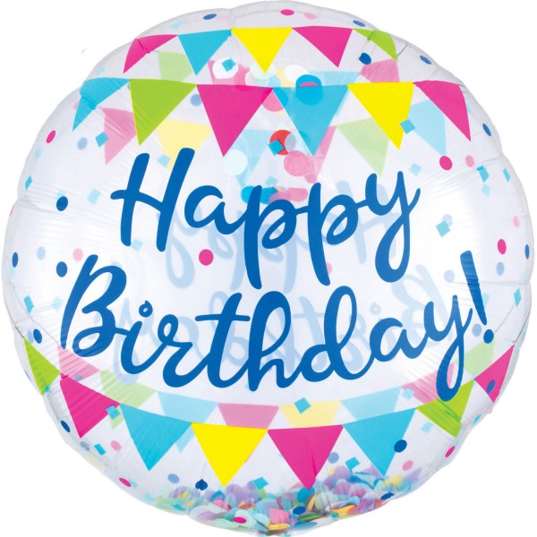 Anagram Folienballon Rund "Happy Birthday" Confetti Streamer Fun 70cm/27"