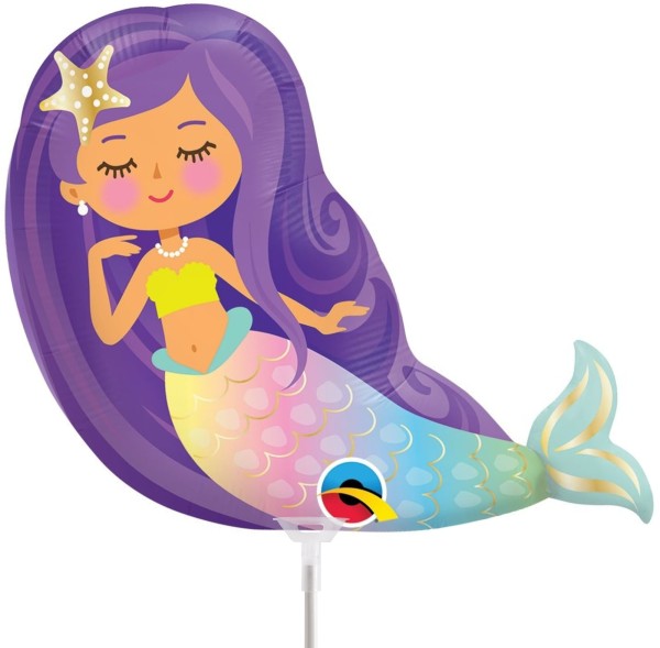 Qualatex Folienballon Mini Mermaid 35cm/14" luftgefüllt mit Stab