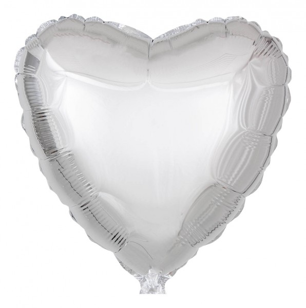 Folienballon Herz, Metallic Silber, 45cm Ø
