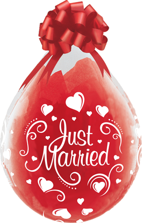 Qualatex Verpackungsballon Just Married Hearts Diamond Clear 45cm/18" 25 Stück