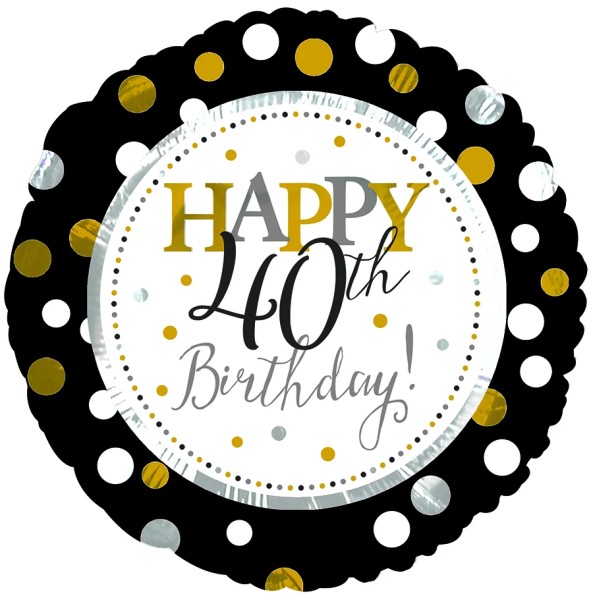 CTI Folienballon 18" Happy 40th Birthday Schwarz & Gold