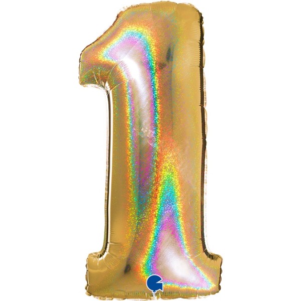 Grabo Folienballon Zahl 1 Glitter Holographic Gold 100cm/40"