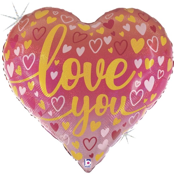 Betallic Folienballon Herz Glitter Holographic Ombre "Love You" 75cm/30"