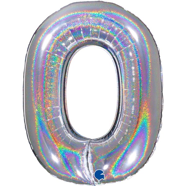 Grabo Folienballon Zahl 0 Glitter Holographic Silver 100cm/40"