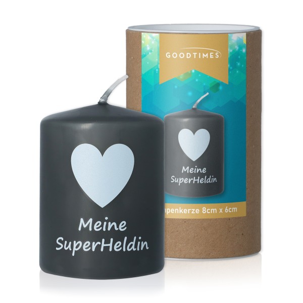 Goodtimes Stumpenkerze Schwarz "Meine SuperHeldin"