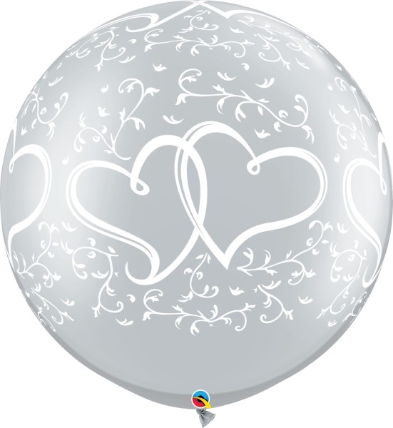 Qualatex Latexballon Entwined Hearts Metallic Silver 75cm/30" 2 Stück