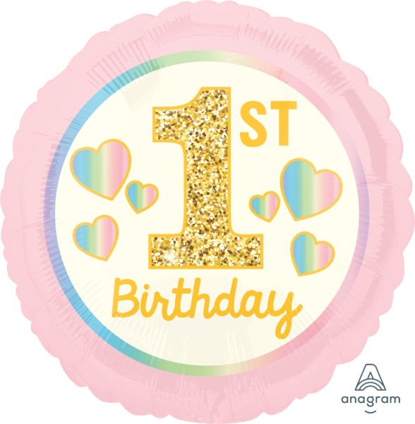 Anagram Folienballon Girl "1st Birthday" Pink & Gold 45cm/18"
