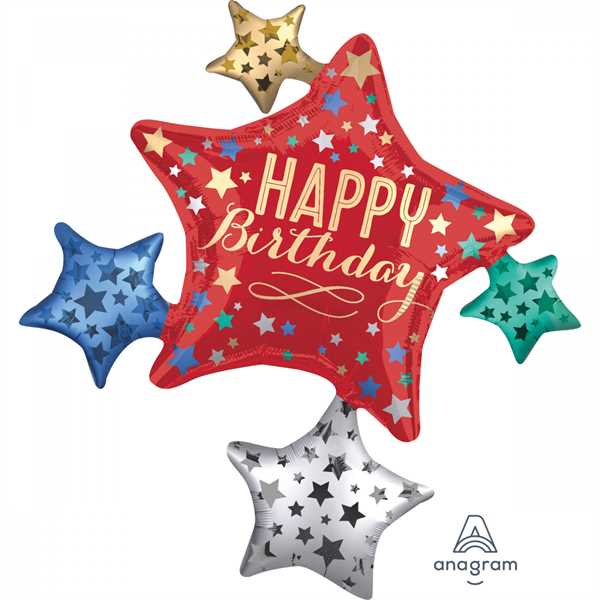 Anagram Folienballon Satin Stern "Happy Birthday" Cluster 90cm/36"